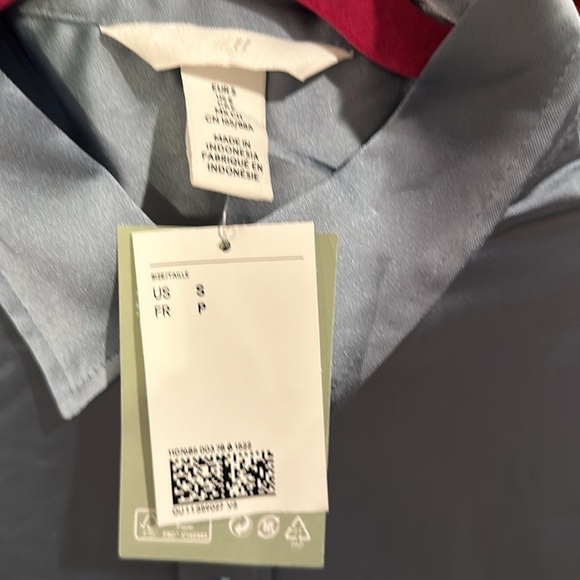 H&M satiny blue oversized size S long sleeved button down shirt. NWT - Picture 2 of 3
